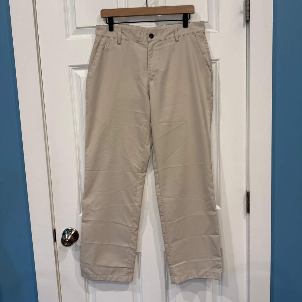 Adidas Climalite Golf Pants Mens Size 32x32 Tan Khaki Straight‎ Leg Flat Front